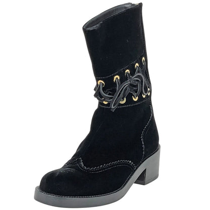 Chanel CC Logo Short Boots Shoes Velour Black