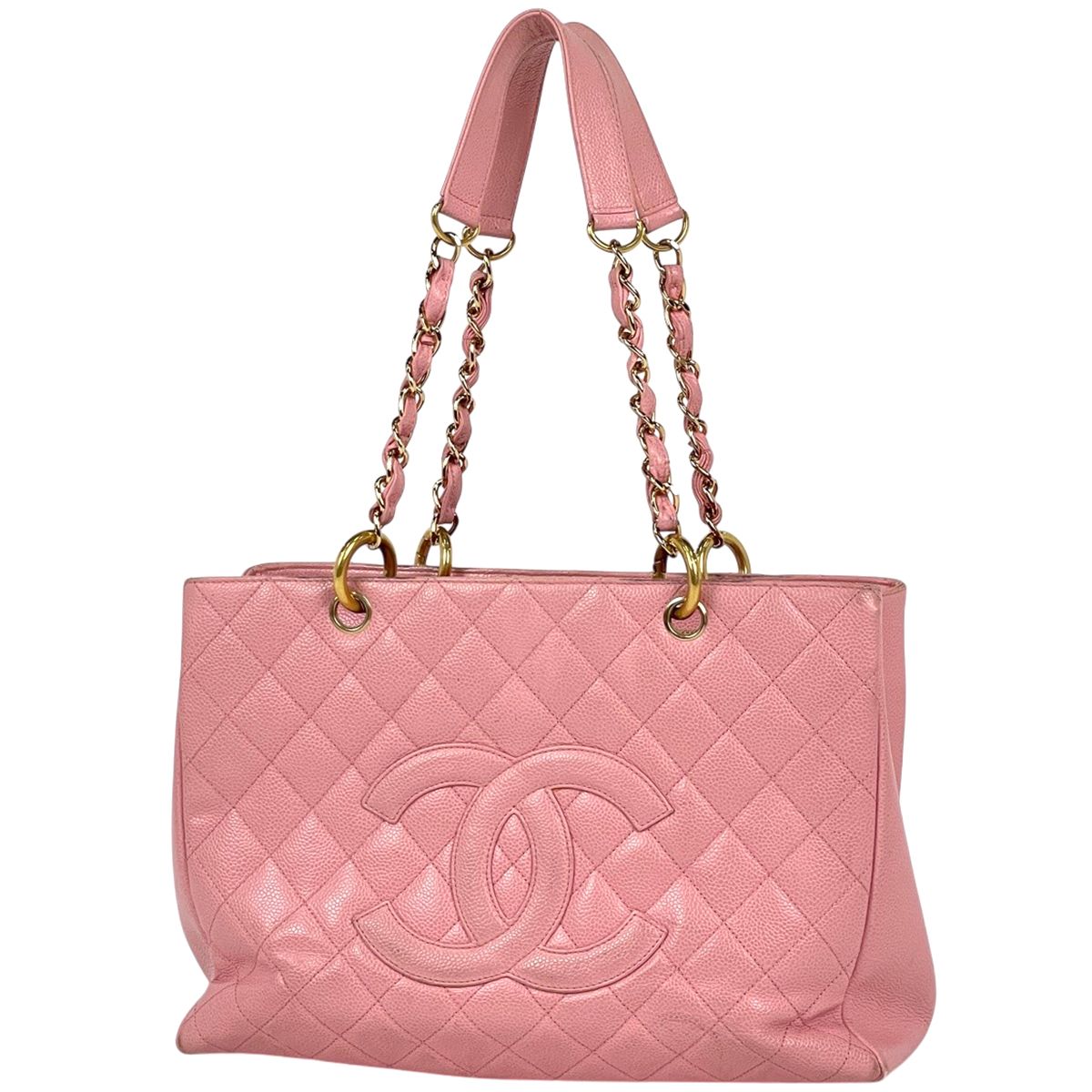 Chanel CC Logo Chain Tote Shoulder Bag Quilted Grand Shopping GST Caviar