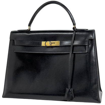 Hermes Kelly 32 Sellier Handbag Box Calf Black