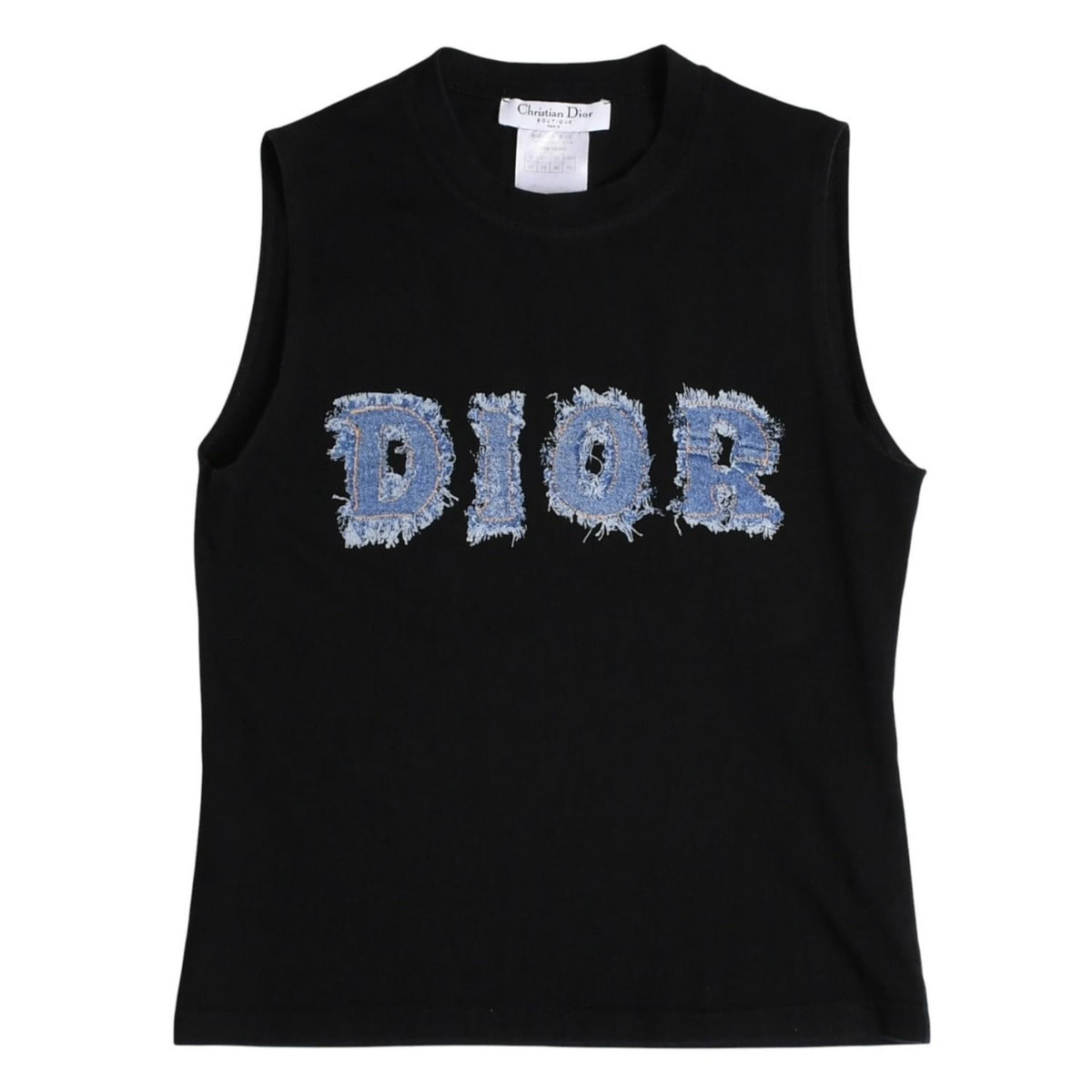 Dior Denim Logo Sleeveless Tank Top Galliano Era Fabric Fringe Y2k Black