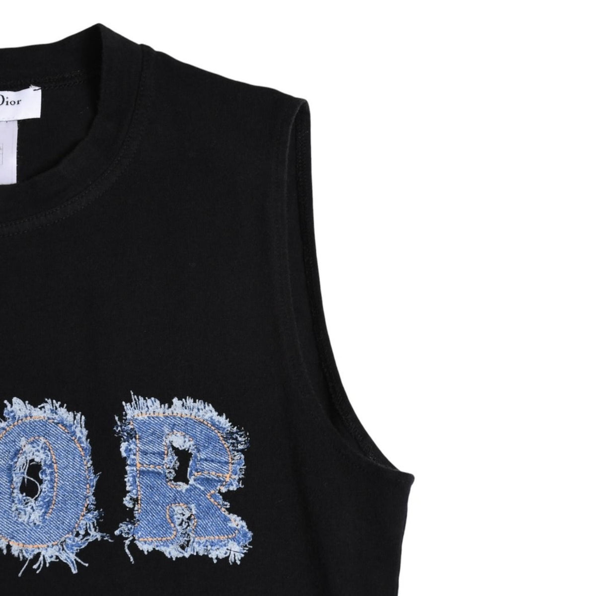 Dior Denim Logo Sleeveless Tank Top Galliano Era Fabric Fringe Y2k Black — view 4