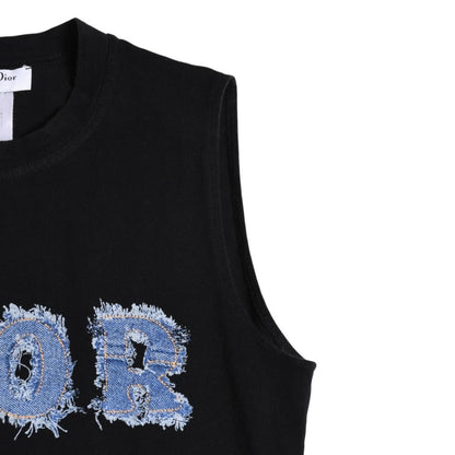 Dior Denim Logo Sleeveless Tank Top Galliano Era Fabric Fringe Y2k Black — view 4