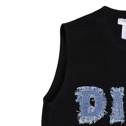 Dior Denim Logo Sleeveless Tank Top Galliano Era Fabric Fringe Y2k Black — view 5