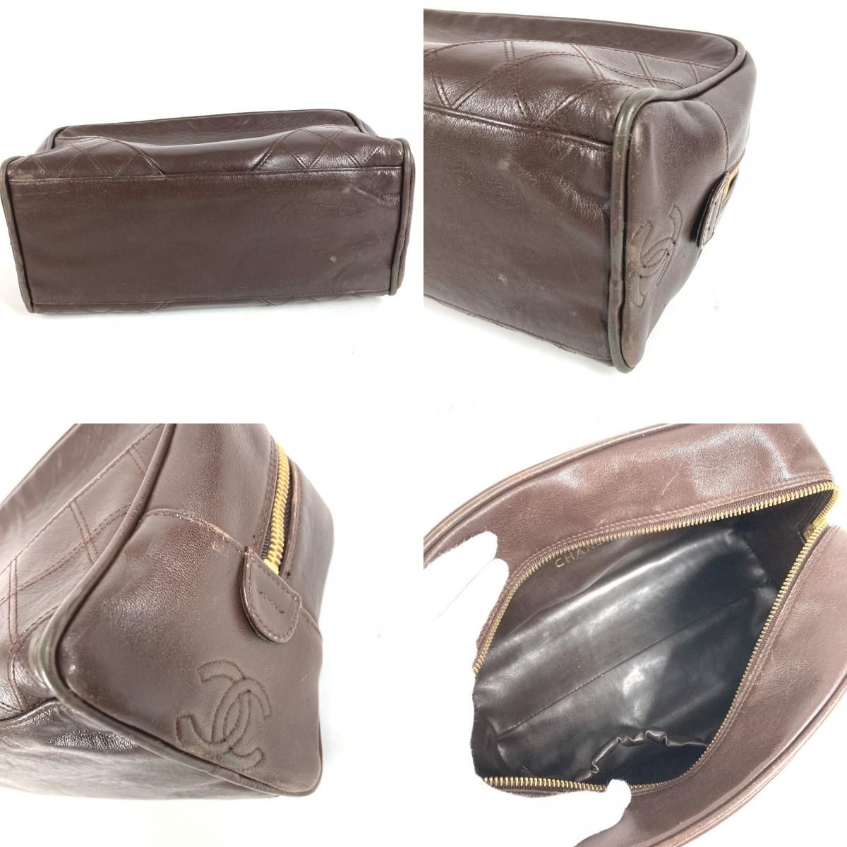 Chanel Clutch Quilted Logo Leather Brown — view 8