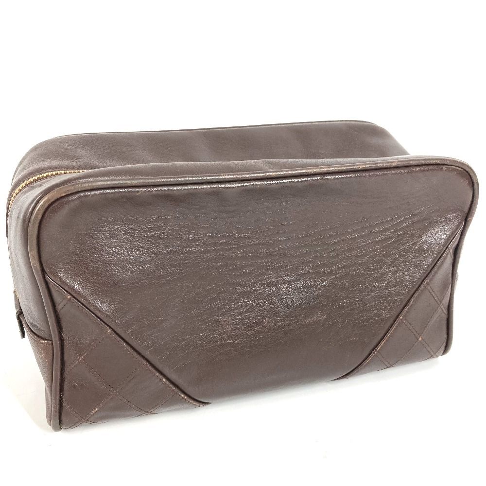 Chanel Clutch Quilted Logo Leather Brown — view 4