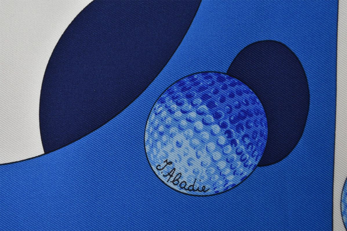Hermes Carre 90 Scarf Swing Golf Club Vintage White Blue — view 3