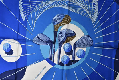 Hermes Carre 90 Scarf Swing Golf Club Vintage White Blue — view 5