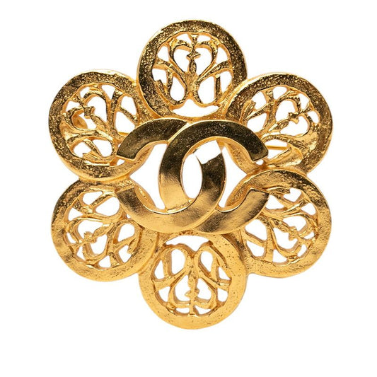 Chanel 95A CC Logo Flower Motif Vintage Brooch 95 Gold Plated