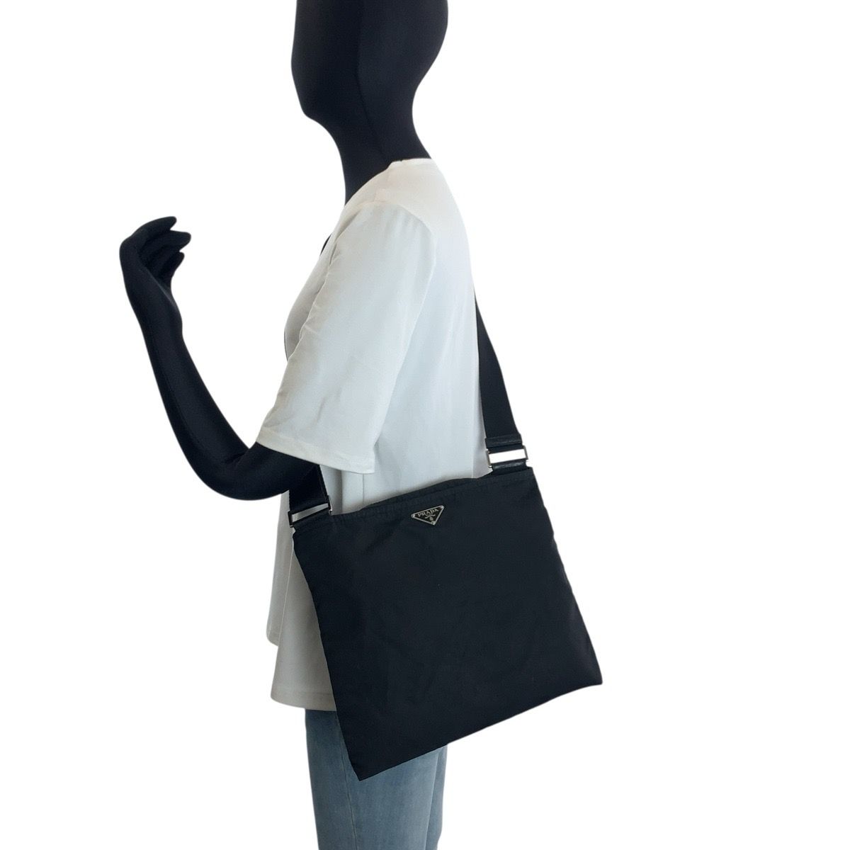 Prada Tessuto Black Silver Nylon Shoulder Bag — view 7