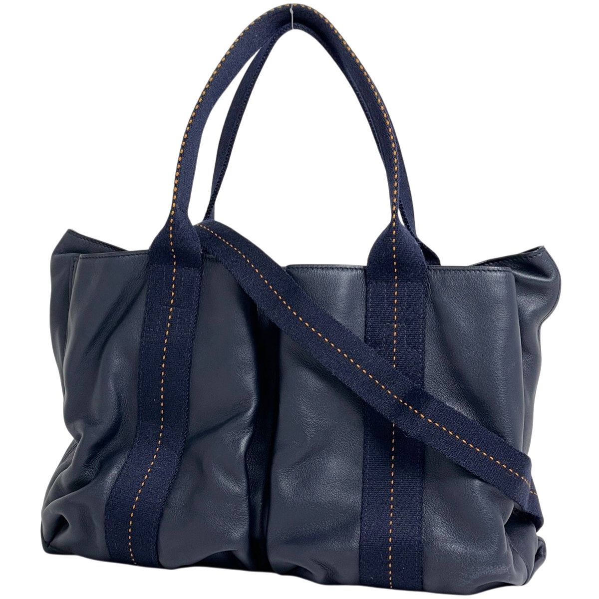 Hermes Caravan Horizontal MM 2-Way Shoulder Bag Vo Derma Navy
