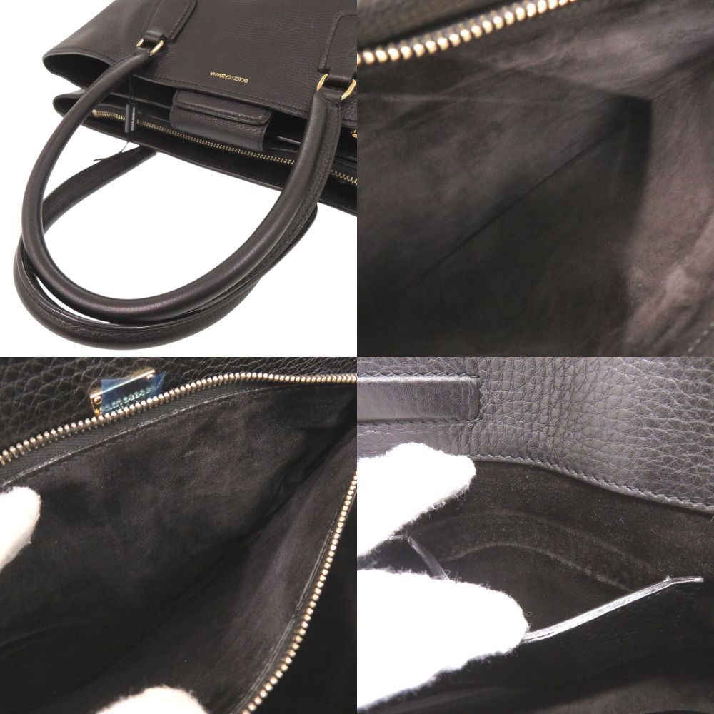 Dolce & Gabbana Logo Leather Black Tote Bag & — view 7