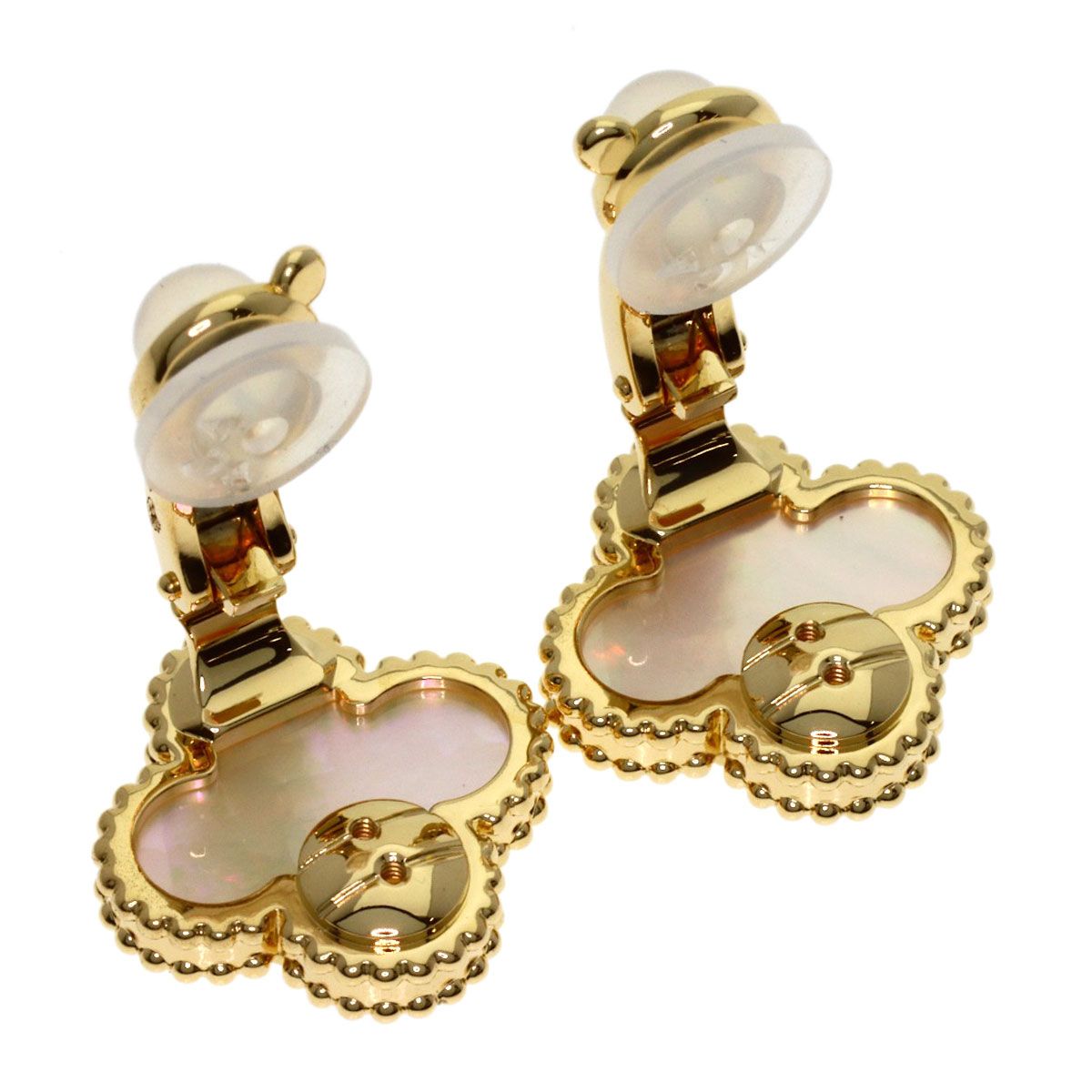 Van Cleef & Arpels Vintage Alhambra Mother of Pearl Earrings 18K Yellow Gold — view 3