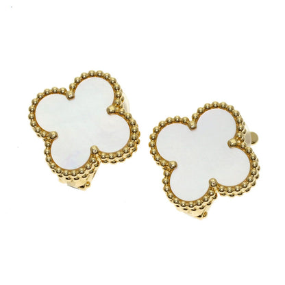 Van Cleef & Arpels Vintage Alhambra Mother of Pearl Earrings 18K Yellow Gold