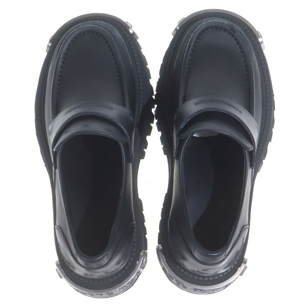 Balenciaga Tractor Loafers Distressed Leather Shoes with Loafers Plate Black — view 4