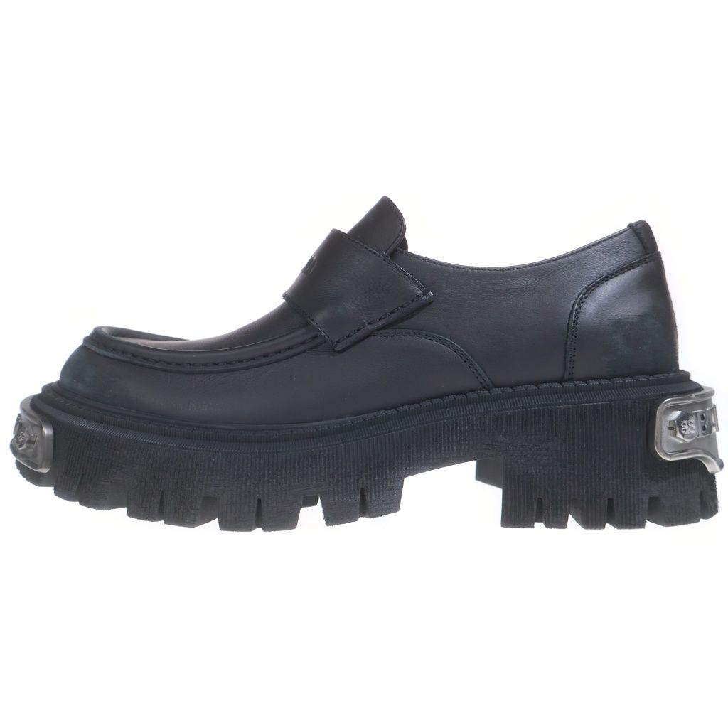 Balenciaga Tractor Loafers Distressed Leather Shoes with Loafers Plate Black