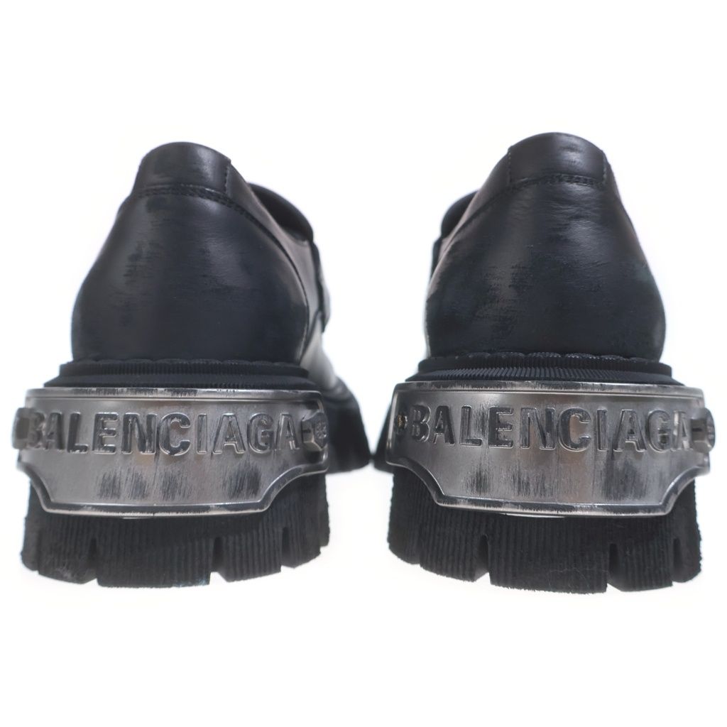 Balenciaga Tractor Loafers Distressed Leather Shoes with Loafers Plate Black — view 3