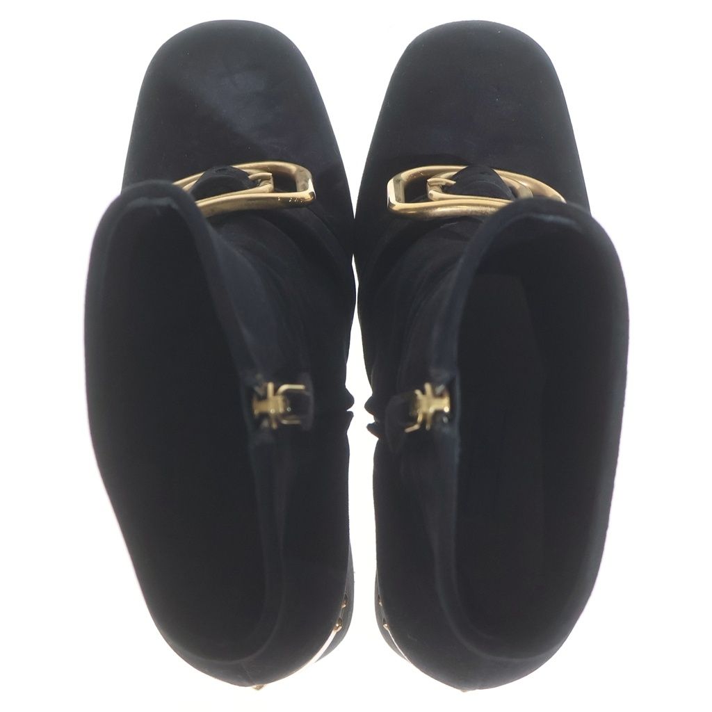 Prada Side Zip Suede Short Boots Black — view 4