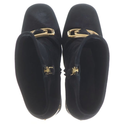 Prada Side Zip Suede Short Boots Black — view 4