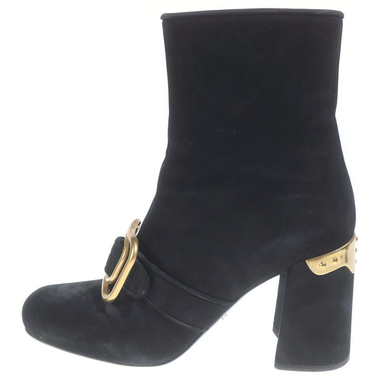 Prada Side Zip Suede Short Boots Black
