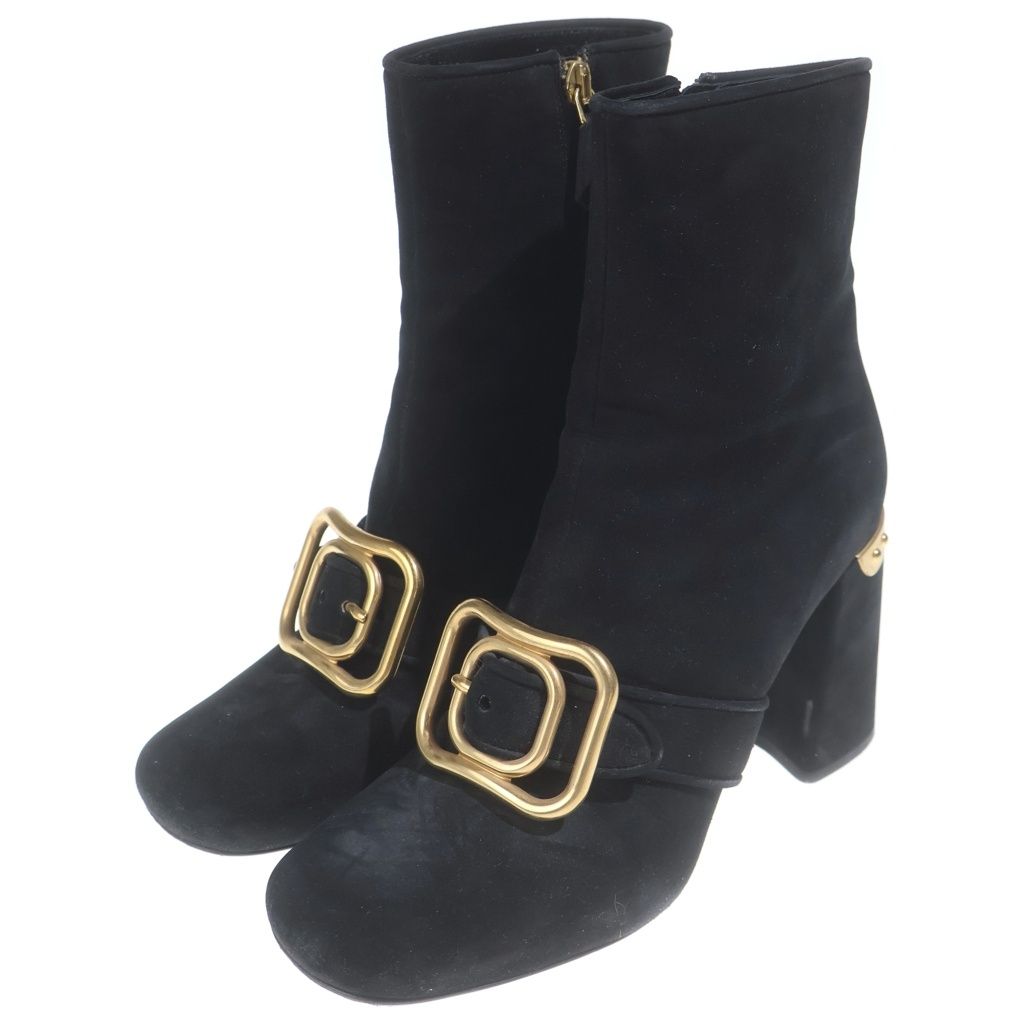 Prada Side Zip Suede Short Boots Black — view 2