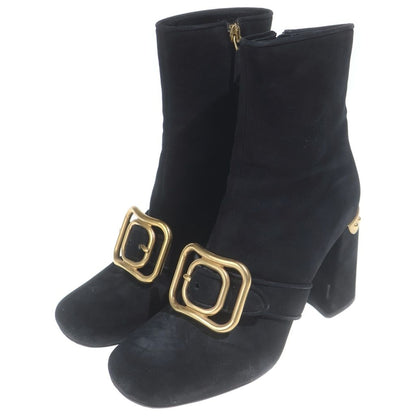 Prada Side Zip Suede Short Boots Black — view 2