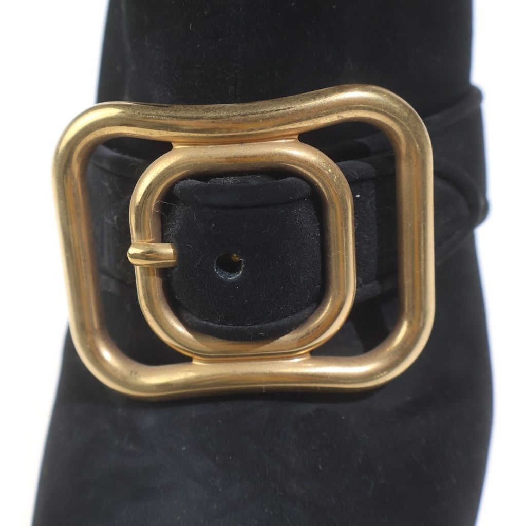 Prada Side Zip Suede Short Boots Black — view 6