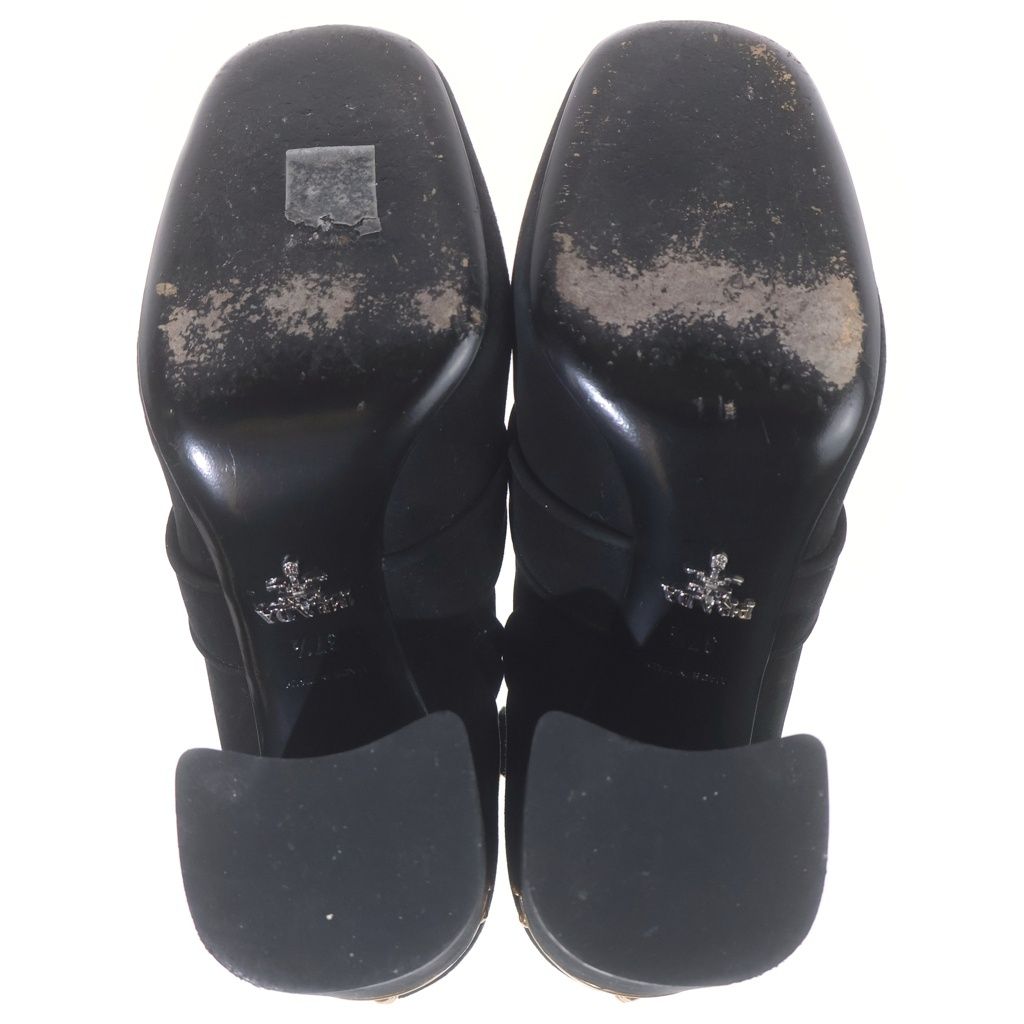 Prada Side Zip Suede Short Boots Black — view 5