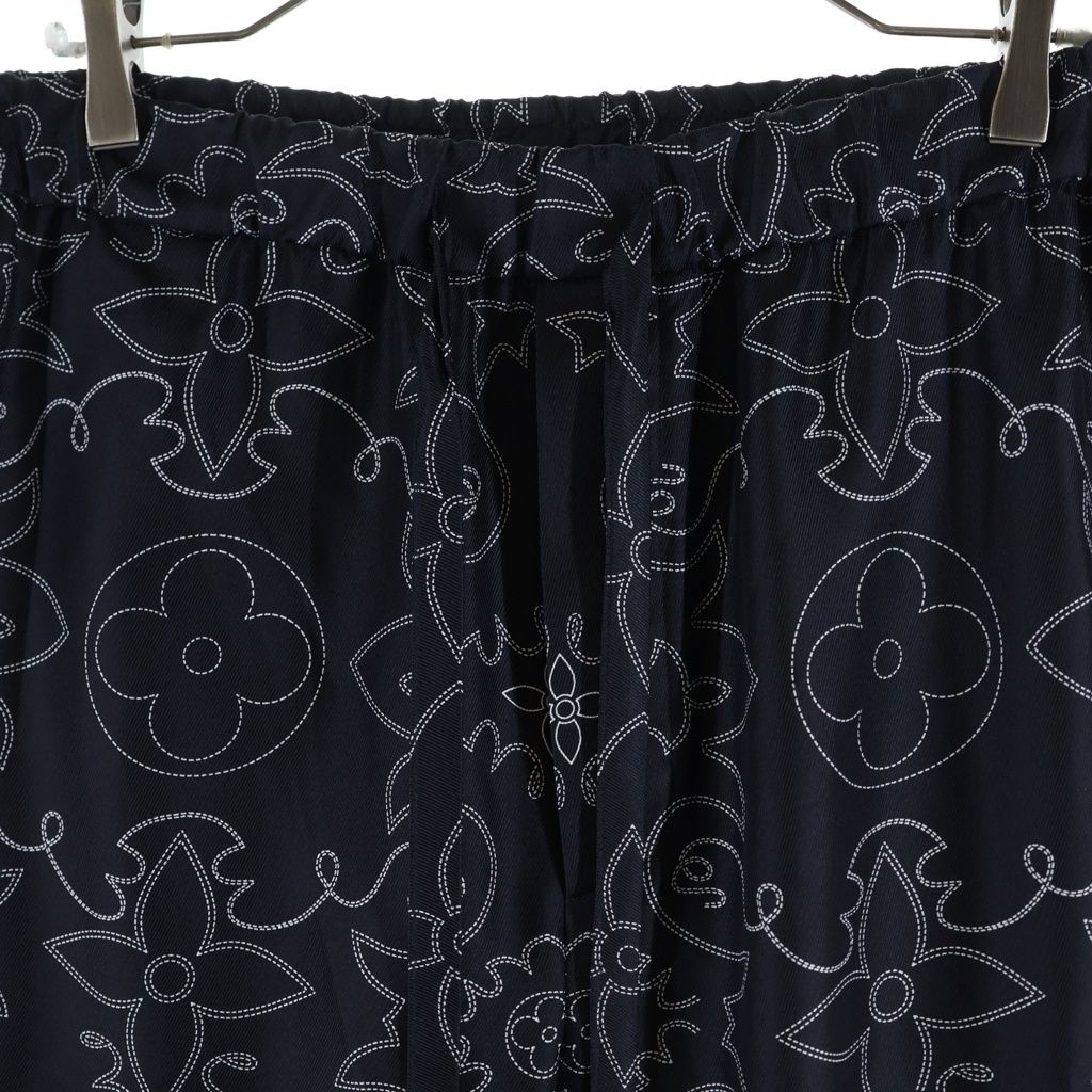 Louis Vuitton LV Monogram Pajamas Silk Pants Mrr All Over Print Long Navy — view 3