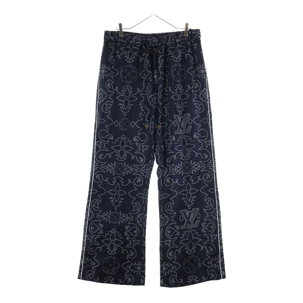 Louis Vuitton LV Monogram Pajamas Silk Pants Mrr All Over Print Long Navy
