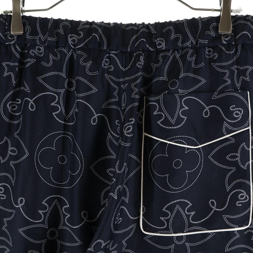 Louis Vuitton LV Monogram Pajamas Silk Pants Mrr All Over Print Long Navy — view 4