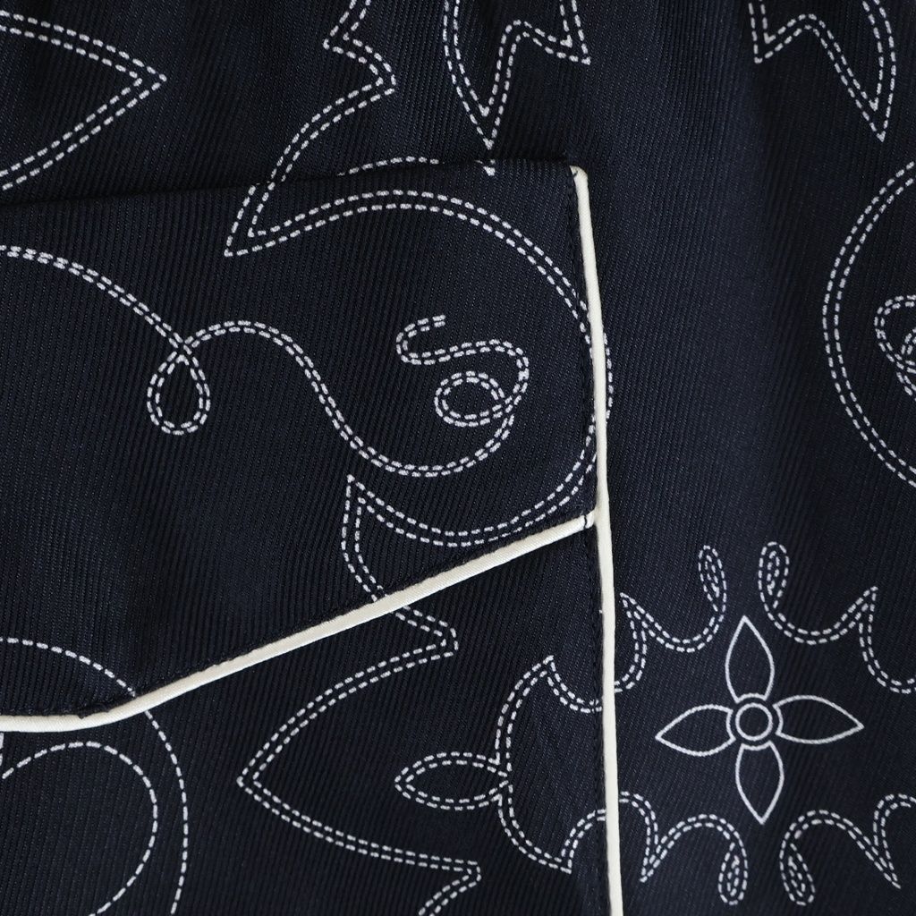 Louis Vuitton LV Monogram Pajamas Silk Pants Mrr All Over Print Long Navy — view 5