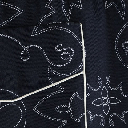 Louis Vuitton LV Monogram Pajamas Silk Pants Mrr All Over Print Long Navy — view 5