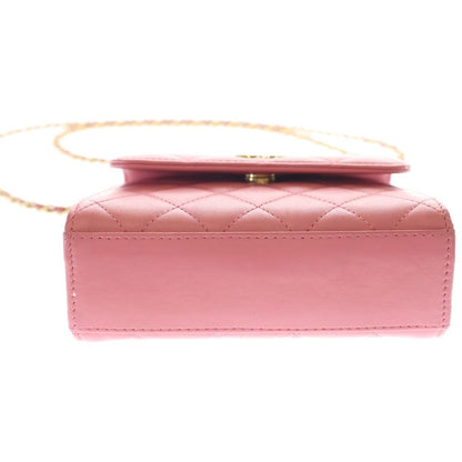 Chanel Mini Quilted 2-Way Chain Shoulder Lambskin Bag Pearl Pink — view 4