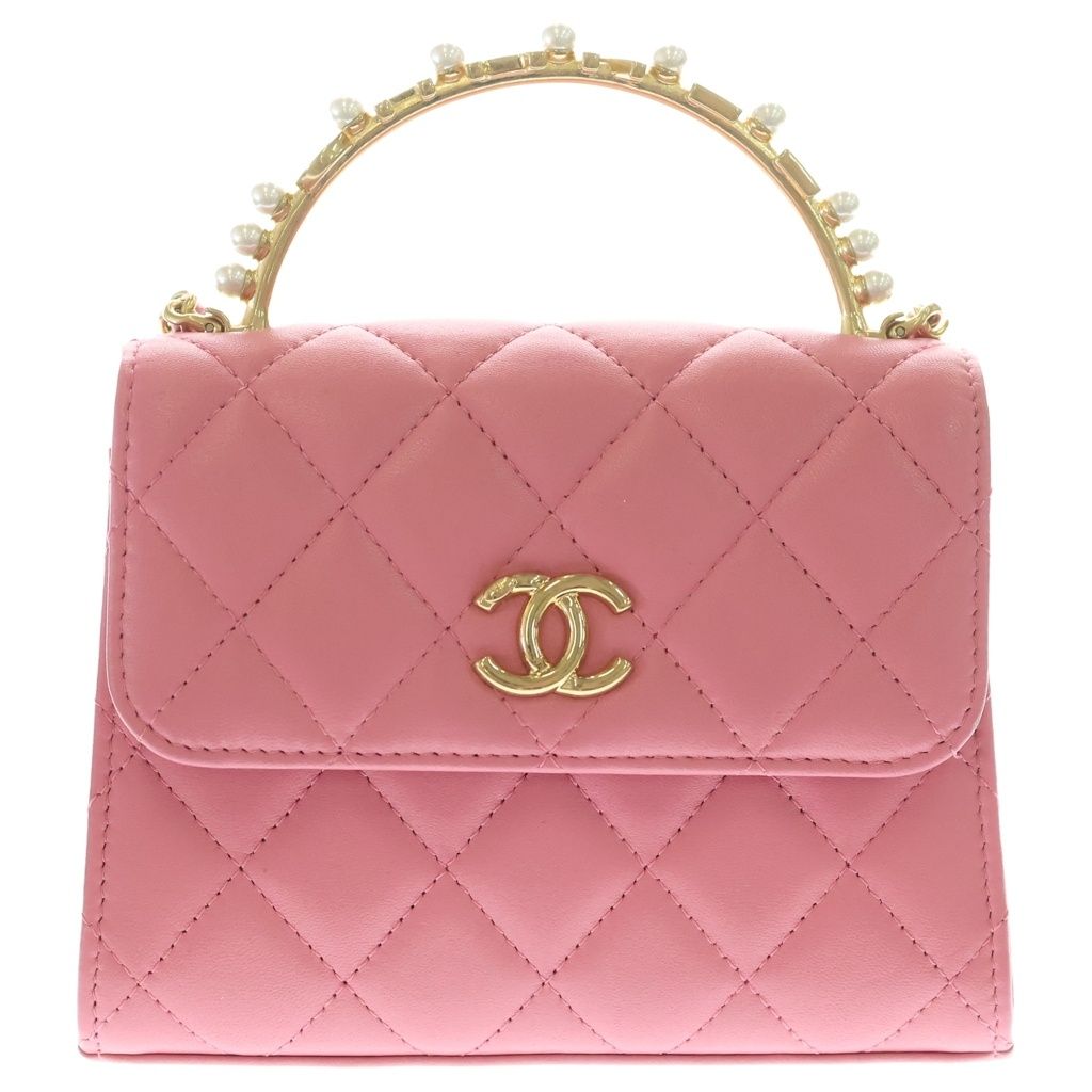 Chanel Mini Quilted 2-Way Chain Shoulder Lambskin Bag Pearl Pink