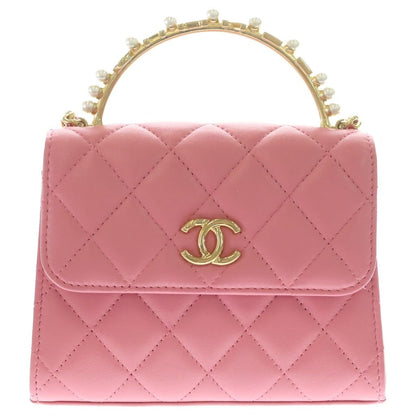 Chanel Mini Quilted 2-Way Chain Shoulder Lambskin Bag Pearl Pink