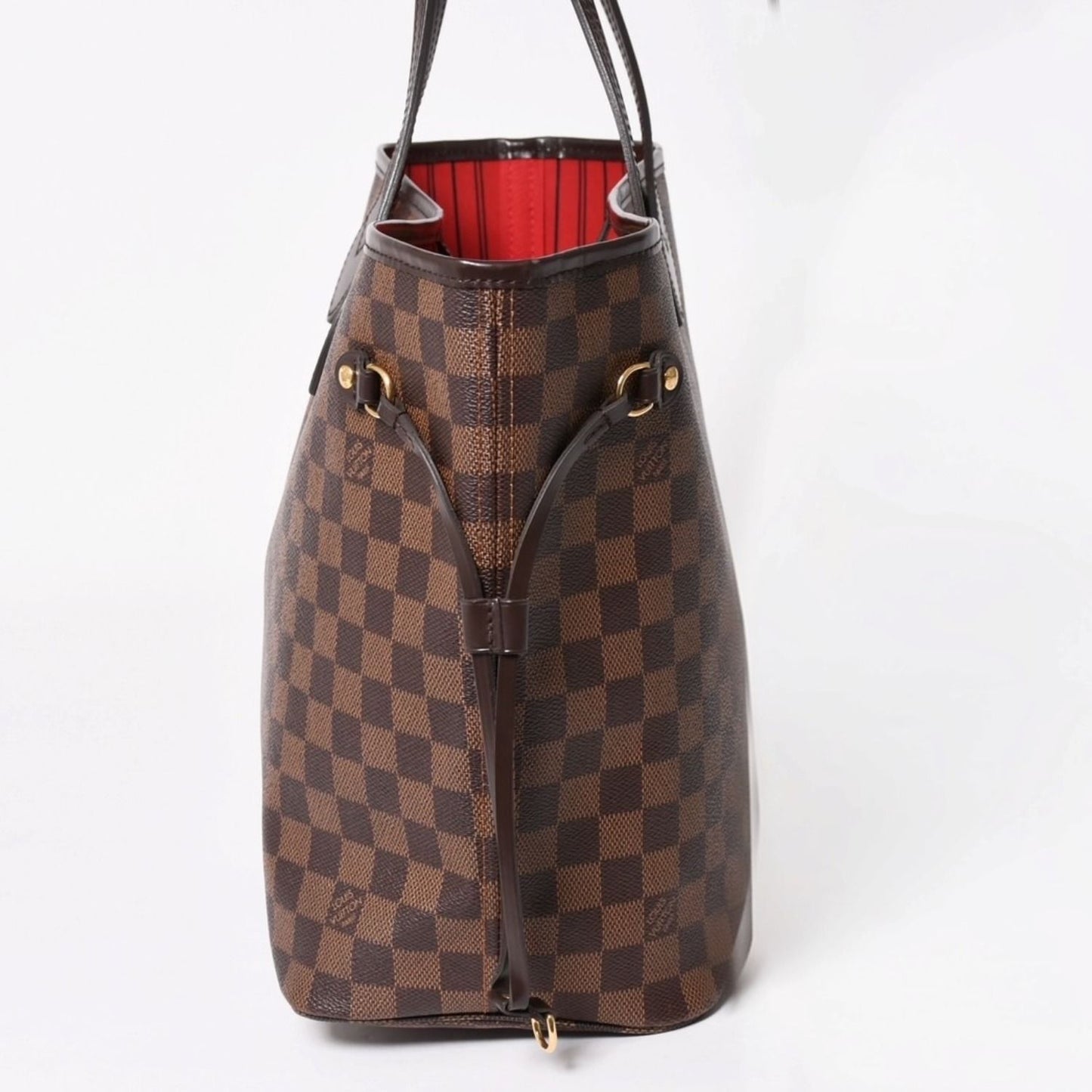 Louis Vuitton Damier Neverfull MM Tote Bag Leather Brown Gold — view 4