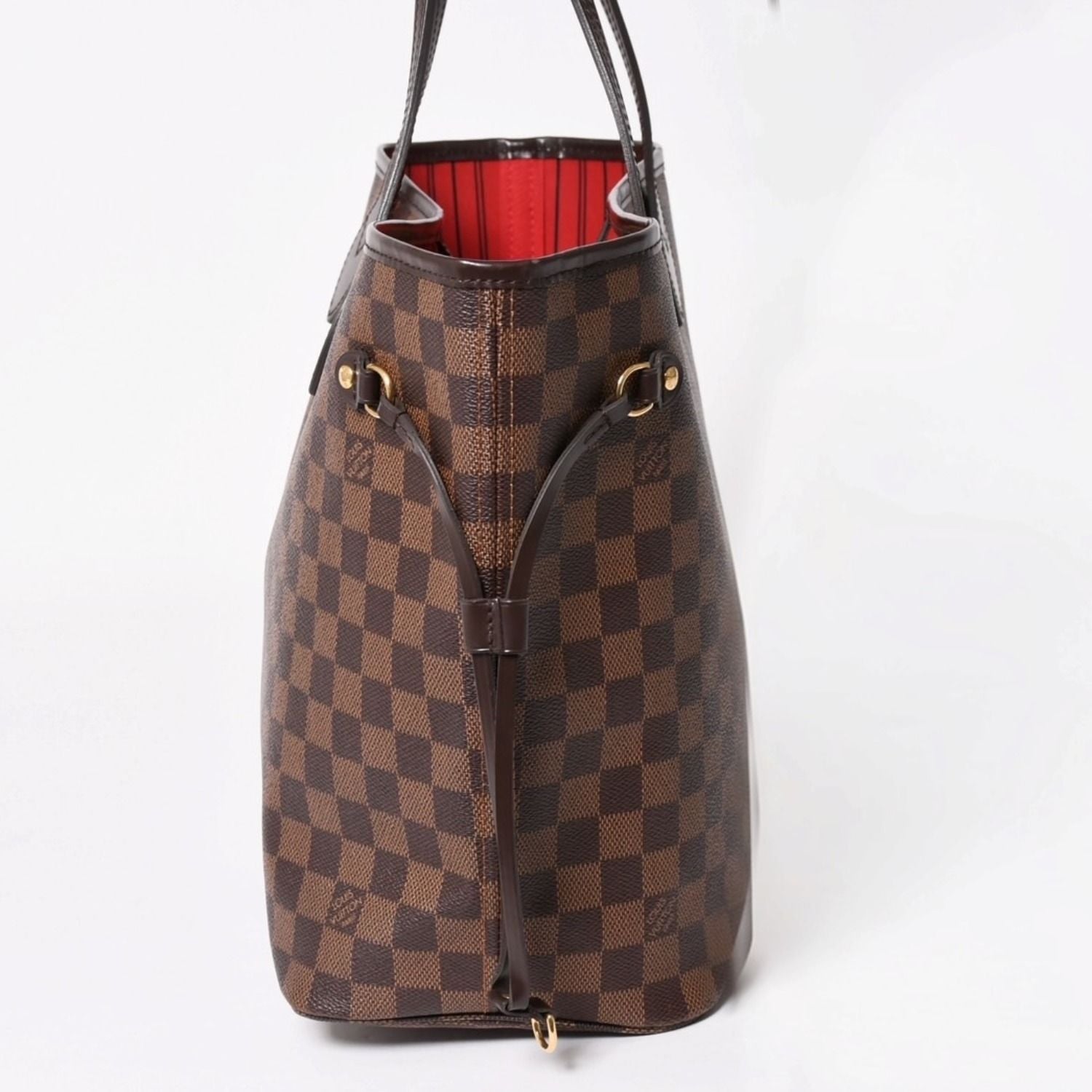 Louis Vuitton Damier Neverfull MM Tote Bag Leather Brown Gold — view 4
