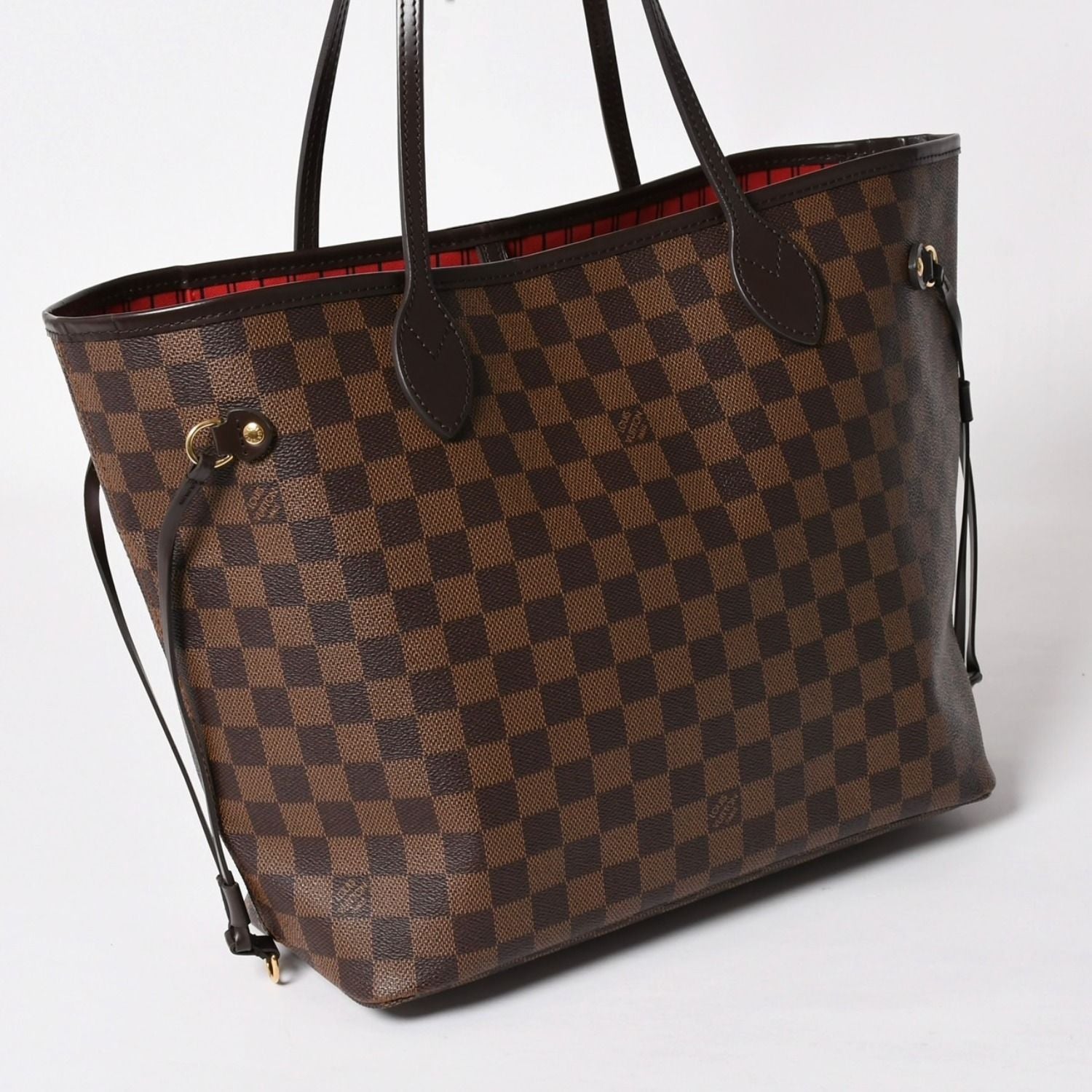 Louis Vuitton Damier Neverfull MM Tote Bag Leather Brown Gold — view 3