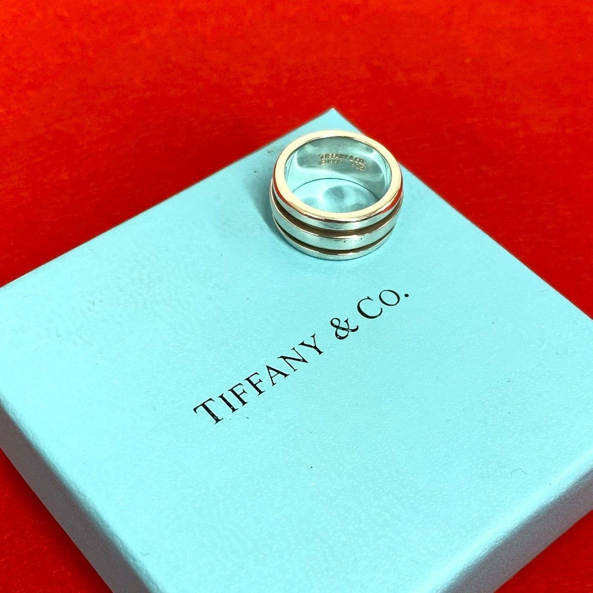 Tiffany & Co Vintage Group Double Line Ring 925 Sterling Silver