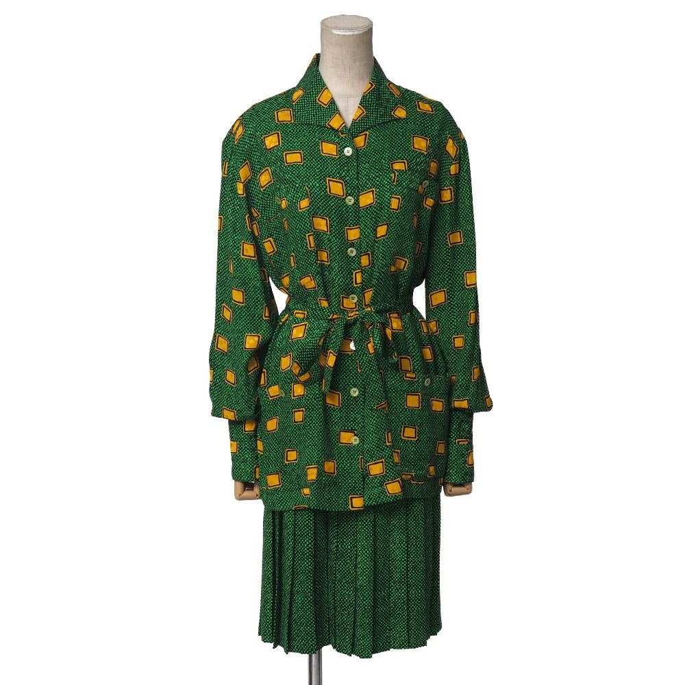 Celine Vintage Skirt Set 38 Belted Blouse Pleated