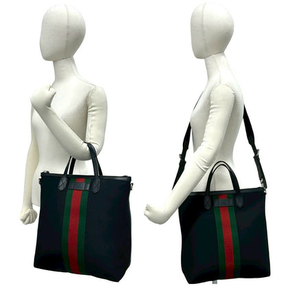 Gucci Sherry Line Canvas Leather 2-Way Shoulder Bag Business Black — view 2