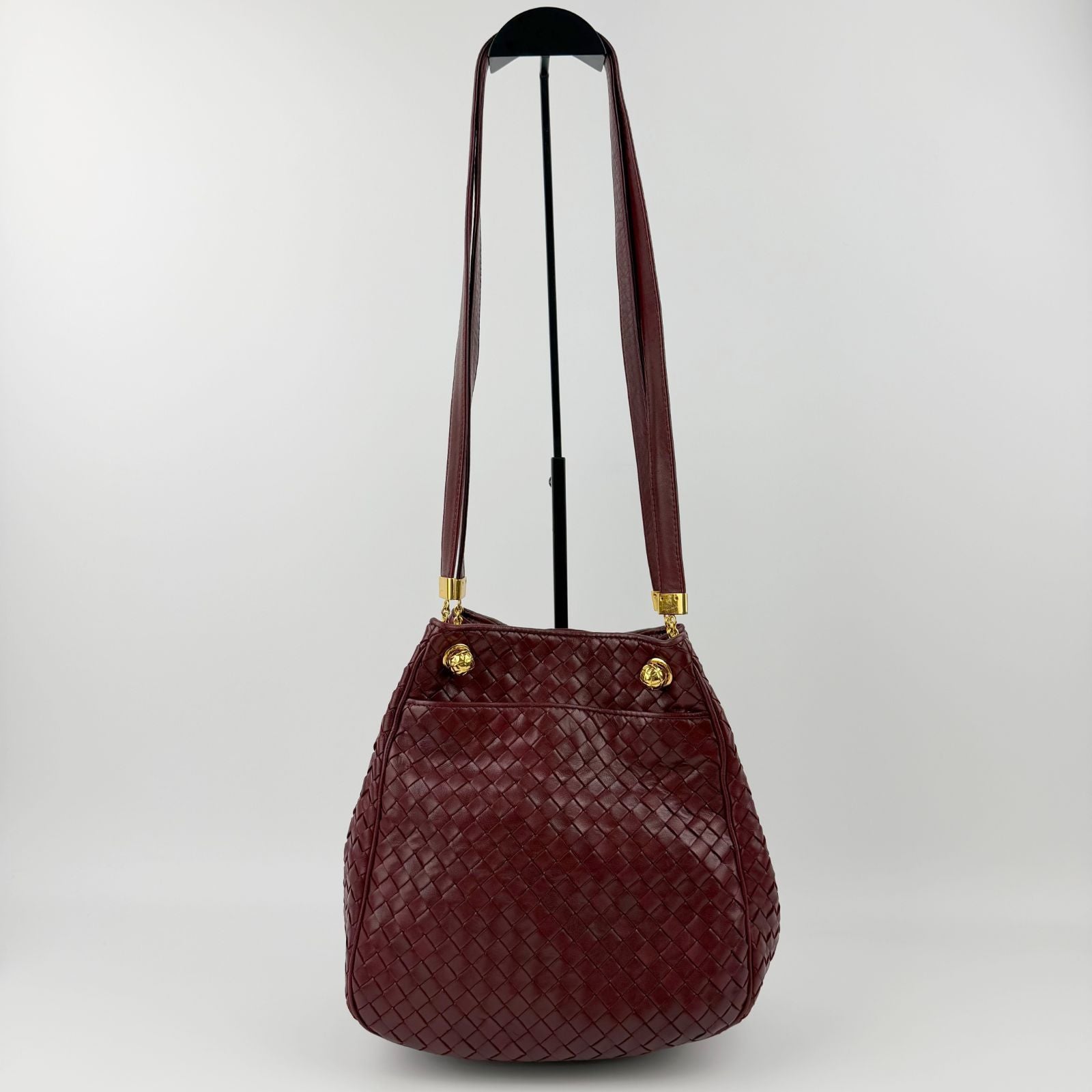 Bottega Veneta Intrecciato Shoulder Bag Leather Bordeaux Red Gold Vintage — view 3