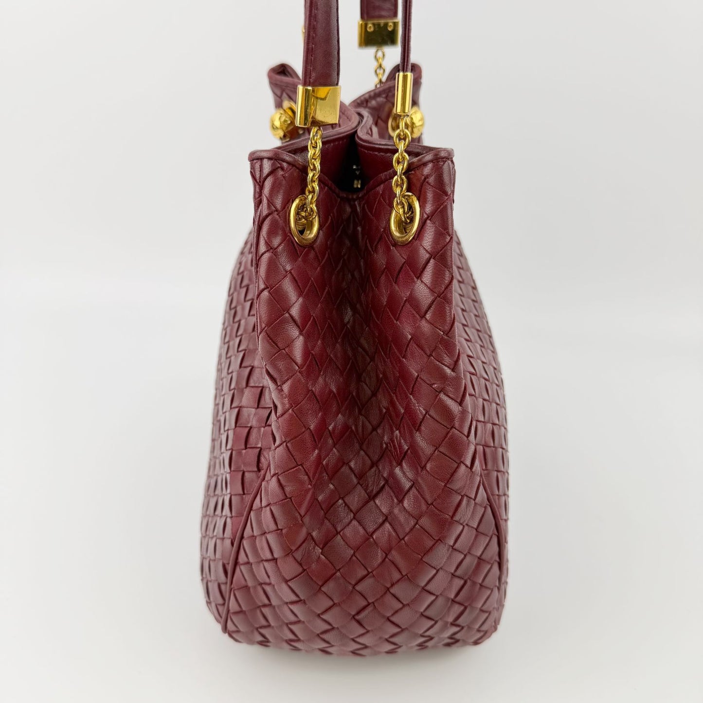 Bottega Veneta Intrecciato Shoulder Bag Leather Bordeaux Red Gold Vintage — view 6