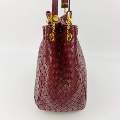 Bottega Veneta Intrecciato Shoulder Bag Leather Bordeaux Red Gold Vintage — view 6