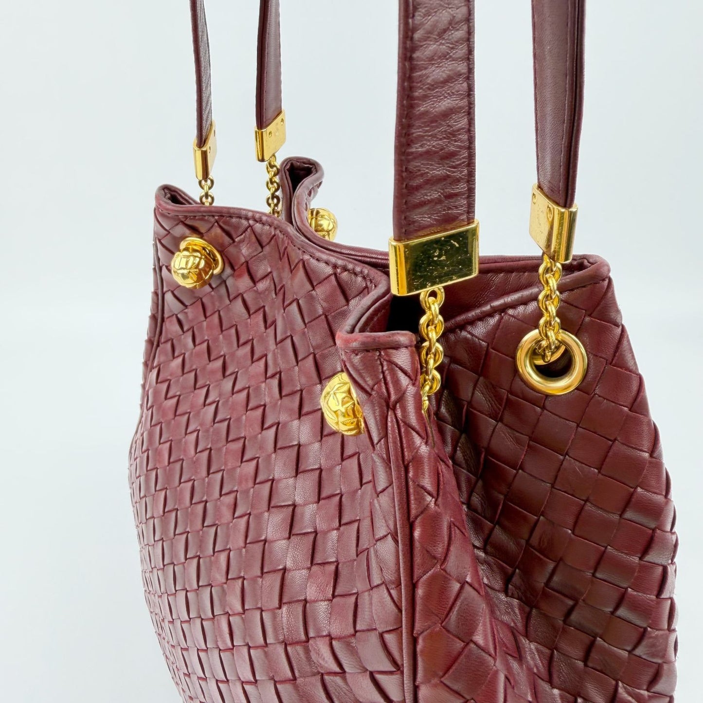 Bottega Veneta Intrecciato Shoulder Bag Leather Bordeaux Red Gold Vintage — view 8