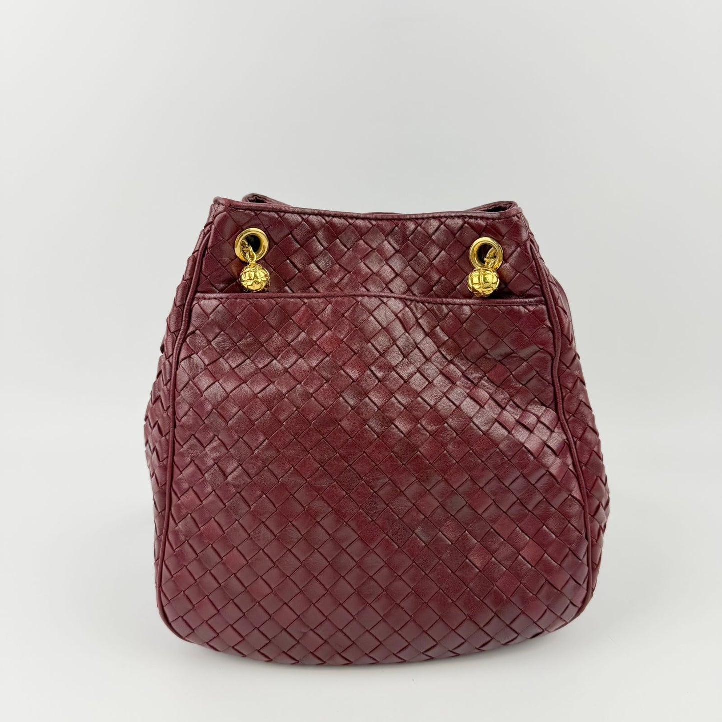 Bottega Veneta Intrecciato Shoulder Bag Leather Bordeaux Red Gold Vintage — view 4