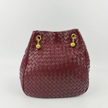 Bottega Veneta Intrecciato Shoulder Bag Leather Bordeaux Red Gold Vintage — view 5