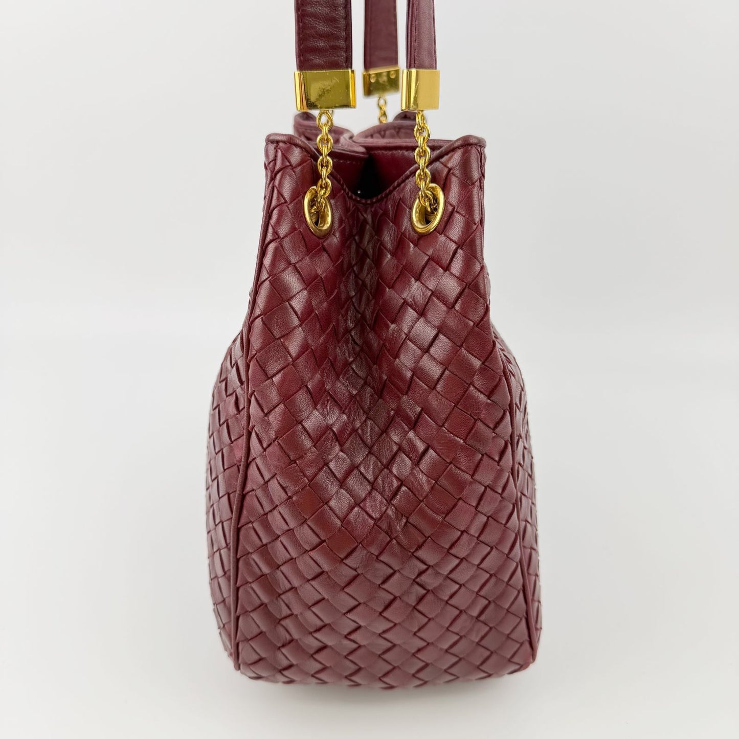 Bottega Veneta Intrecciato Shoulder Bag Leather Bordeaux Red Gold Vintage — view 7