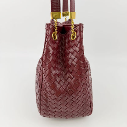Bottega Veneta Intrecciato Shoulder Bag Leather Bordeaux Red Gold Vintage — view 7