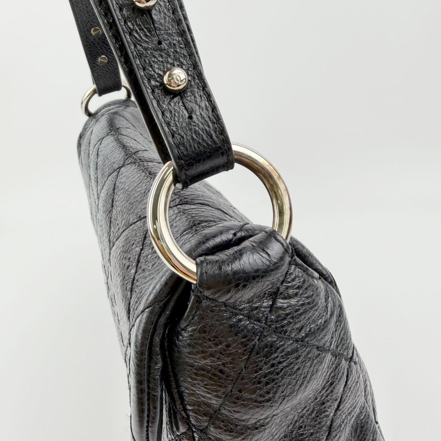 Chanel Wild Stitch CC Logo Shoulder Bag Leather Black Silver Vintage — view 7